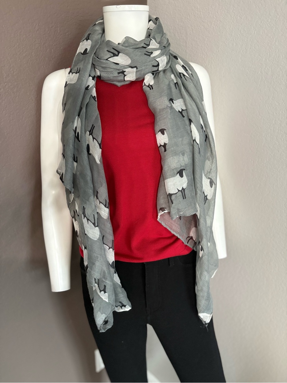 Gray Sheep Print Wrap Scarf